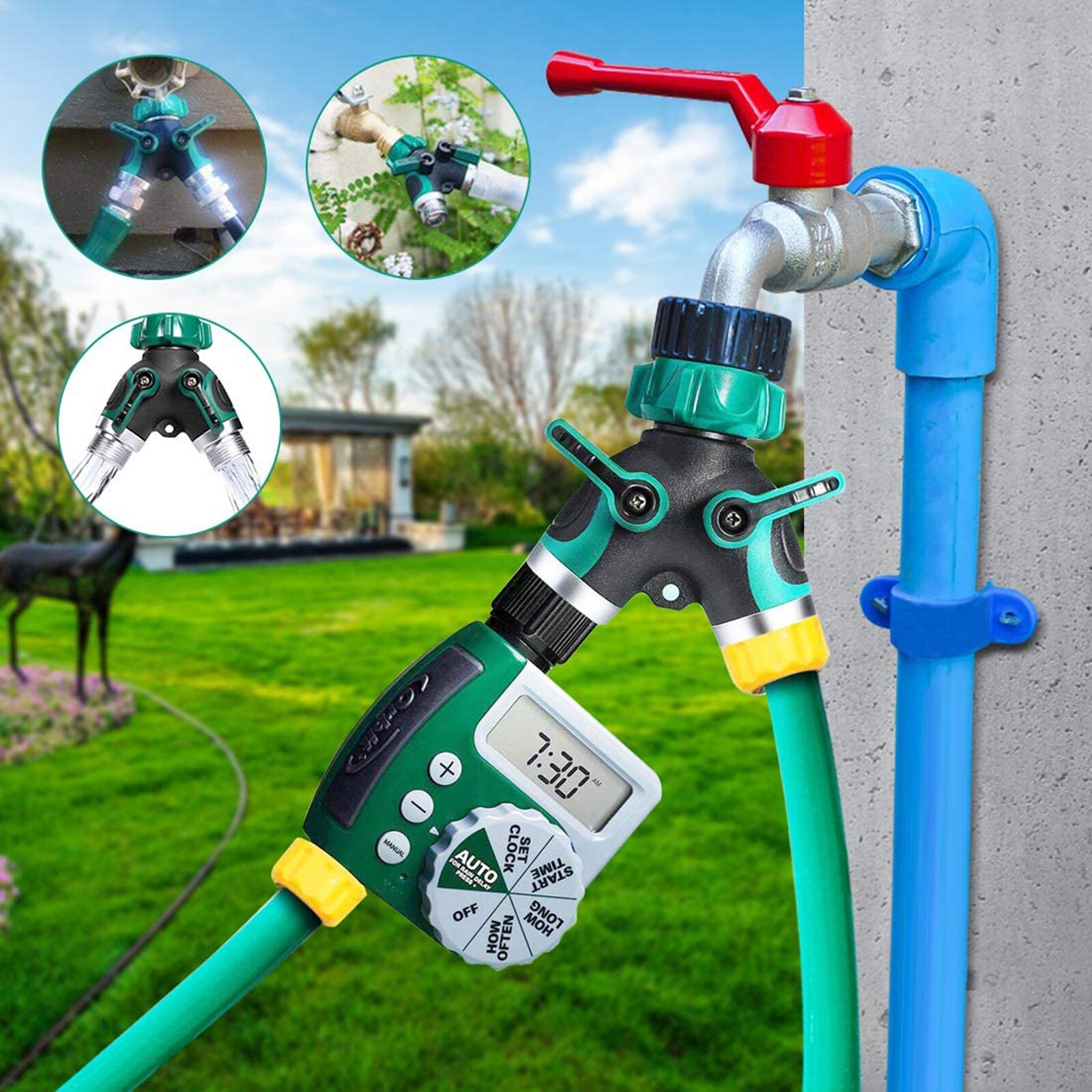 Hose Pipe Splitter Water Faucet Splitter KFF Metal Body Hose Connector Irrigation Connector-Water Faucet Splitter Metal Body