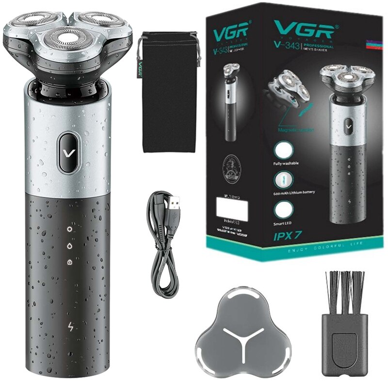 V-343 Nat Droog Elektrisch Scheerapparaat Voor Mannen Baard Stoppels Scheren Oplaadbare Elektrische Razor Facial Scheren Machine Wasbaar: With box