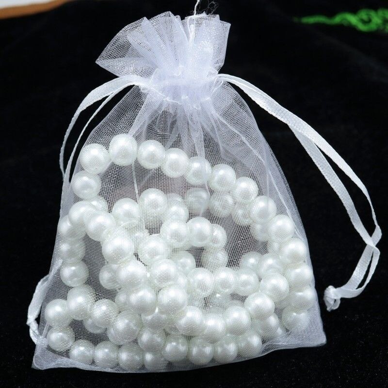 50 sztuk (13x18cm)Organza opakowanie na biżuterię upominek cukierki wesele Goodie pakowanie sprzyja ciasto słodycze woreczki torby obecne: WHITE
