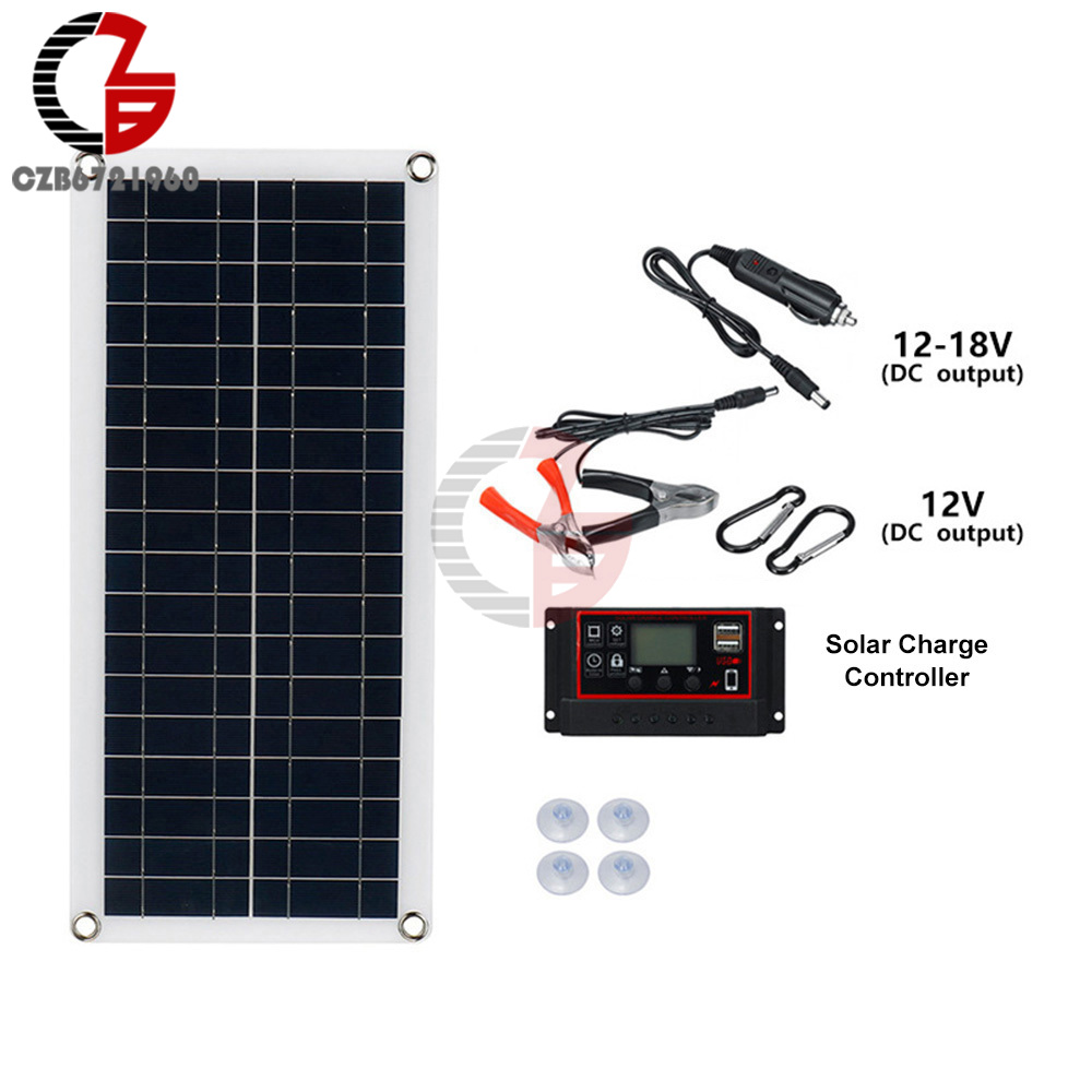 1000W 12V Solar Battery Charger & Maintainer Portable 12 Volt Solar Panel Charging Kit for Car Automotive Boat RV Marine Inveter: black