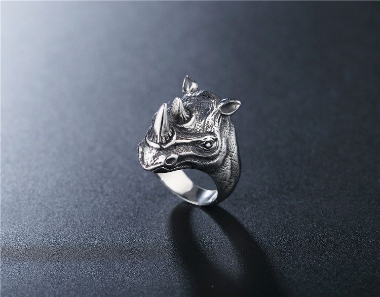 Silver color Male Punk good detail 316L Stainless Steel Animal Rhino Ring Hop Mens 3D Jewelry for man