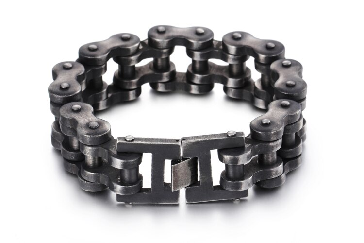 Kalen Punk Brushed Bike Chain Bracelet Oxidized Dark Bicycle Chain Men Bracelet Male 316L Stainless Steel Hand Chain: width 22mm / 23cm 9 inches