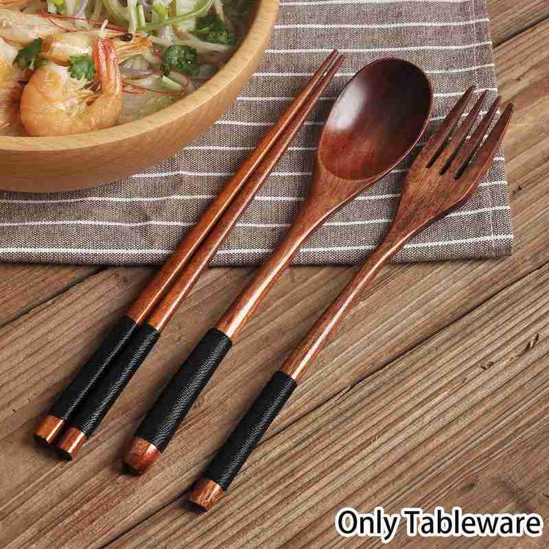 Ensemble de vaisselle en bois coréen, couleur en bois, cuillère en bois, baguettes de couple, longue cuillère en bois, fourchette baguettes h D3Z3 3 pièces