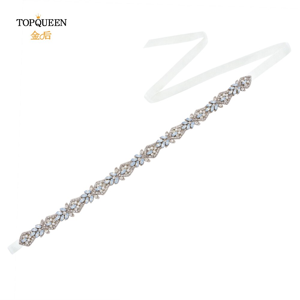 TOPQUEEN-cinturones de novia S485, apliques de cristal de para cinturones de novia, cinturón para vestido de bodas con diamantes de imitación, Ópalo: ivory organza