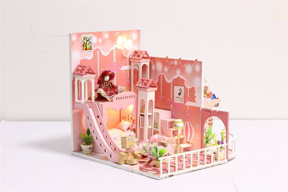 Kind Cartoon Poppenhuis Miniaturen Para Casa De Speelgoed Droom Jeugd Poppenhuis Diy Meubels Grote Kit Accessoires Puppenhaus