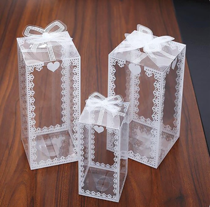 50 stuks transparante pvc-doos voor bruiloft/kerstcadeautjes, taartverpakkingen, chocolade, snoep, dragees, appels en evenementen.