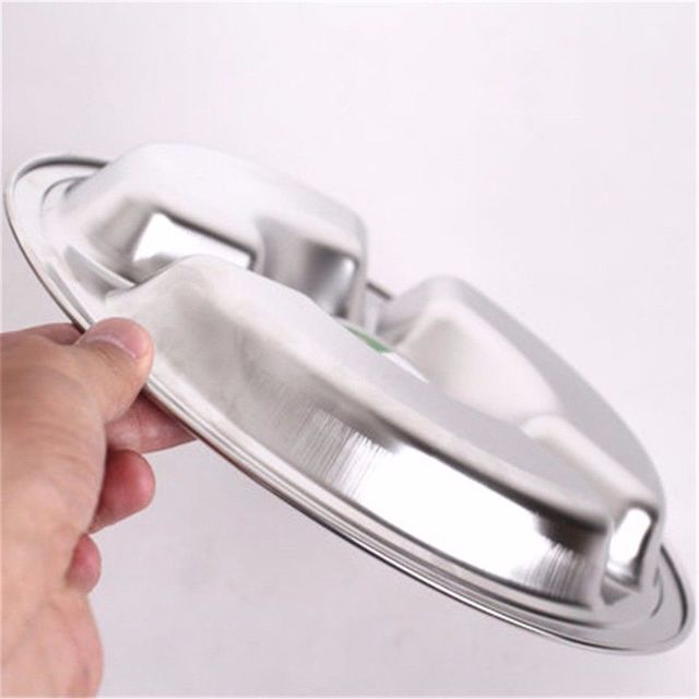 Stainless Steel 3 Sections Round Divided Dish Dia 22/24/26cm Snack Dinner Plate Divided Dish Snack Dinner Plate Kitchen Tools: 24cm