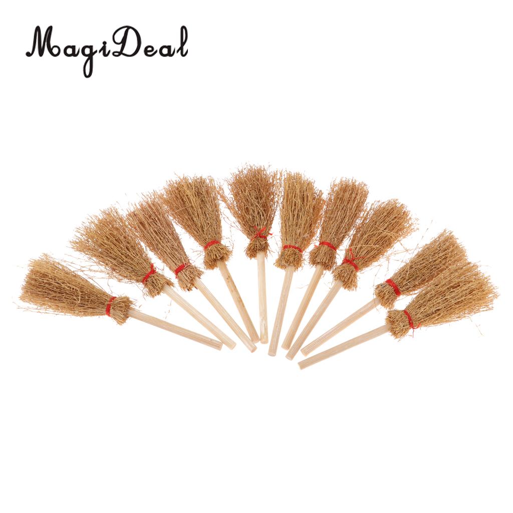 1/12 dekoracja robić domku dla lalek akcesoria mini bambusowa miotła Model domek dla lalek zestaw miniaturowych narzędzi robić czyszczenia udawaj zabawkę 10 sztuk