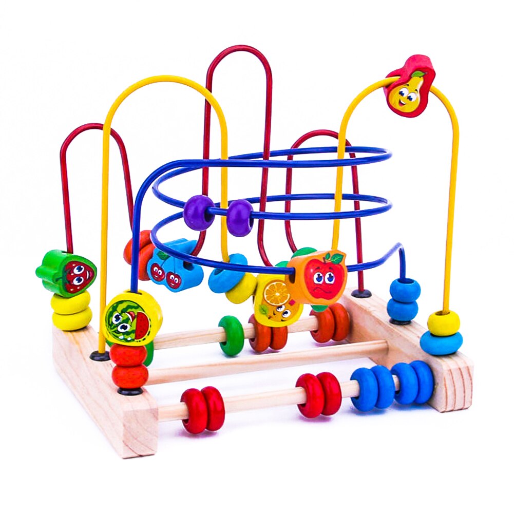 Wooden Fruits Insect Beads Maze Roller Coaster Activity Educational Abacus Beads Circle Toys AN88: 9