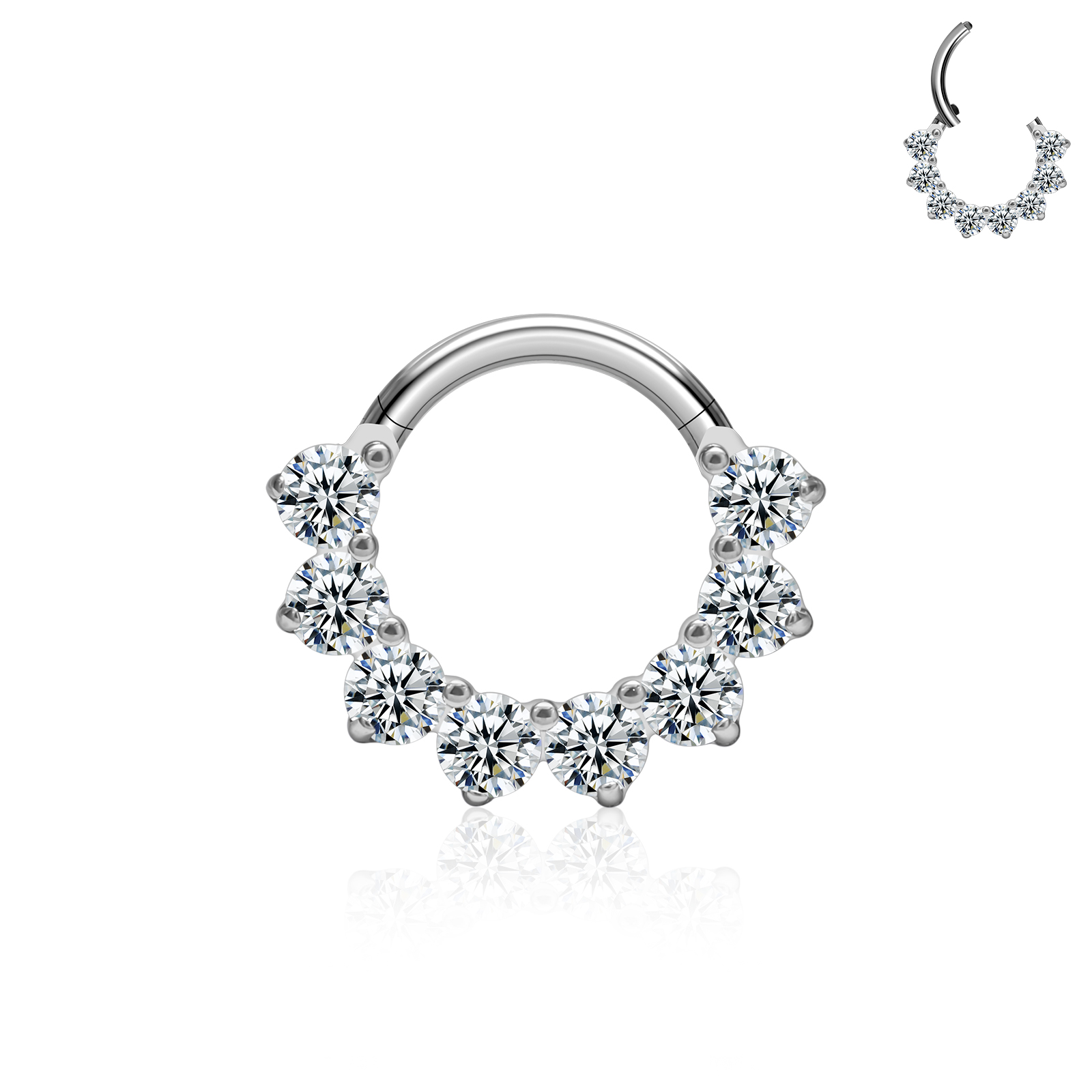 ASTM G23 Titanium Ronde CZ Piercing Septum Hoop Scharnier Neusring Kraakbeen Clicker Daith Tragus Helix Oorbellen Lichaam Sieraden: WHITE / Licht Geel Goud Kleur