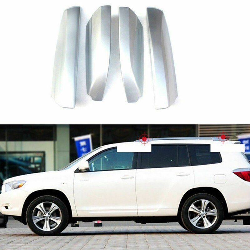 4Pcs Car Silver Roof Rack Rail End Cover Cap Shells for Toyota Highlander