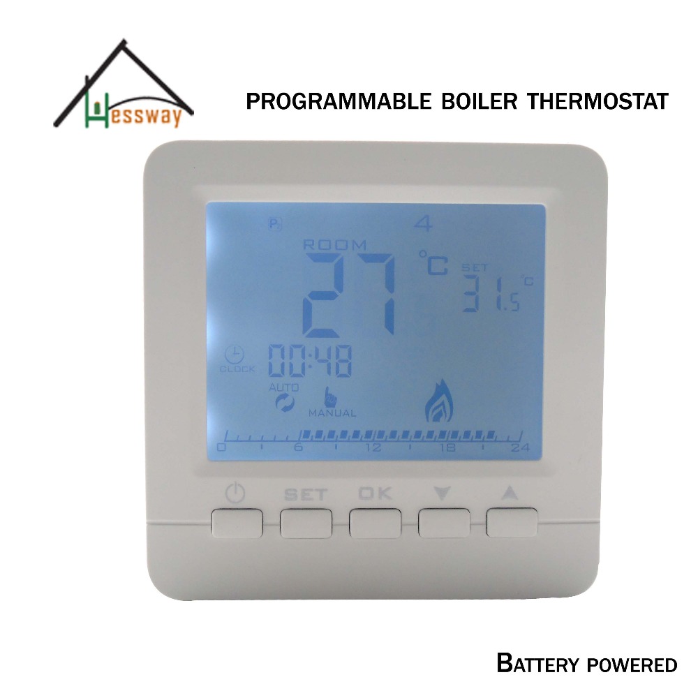 7*6 Programmable wall mount water boiler thermostat for dry contac Valve,radiator Controls