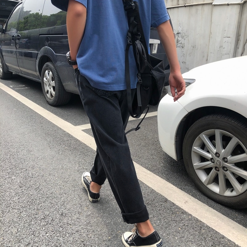 Sommer tynde bukser mandlige koreansk version af trenden lige jeans mænds løse brede ben bukser tidevand mærke afslappet ni bukser
