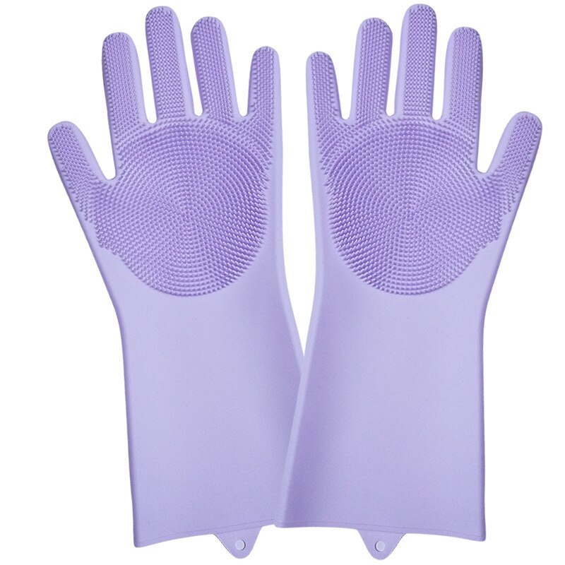 1 paar siliconen was handschoenen met borstel magische siliconen afwas handschoenen afwas voedsel schoonmaken gereedschap schrob handschoenen: Lpur 12-170g