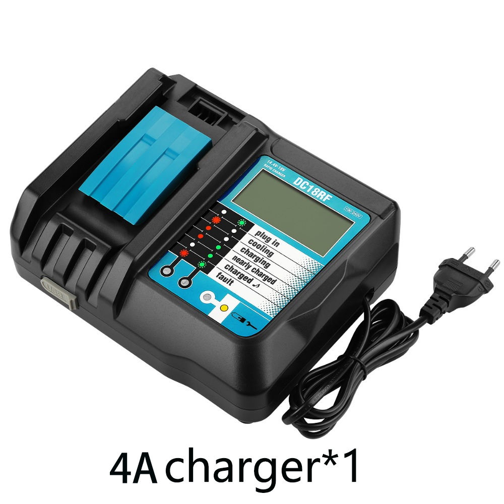 Do elektronarzędzi Makita 18V 6000mAh Akumulator z diodą LED Li-ion Zamiennik LXT BL1860B BL1860 BL1850 + 4A Ładowarka: Złota