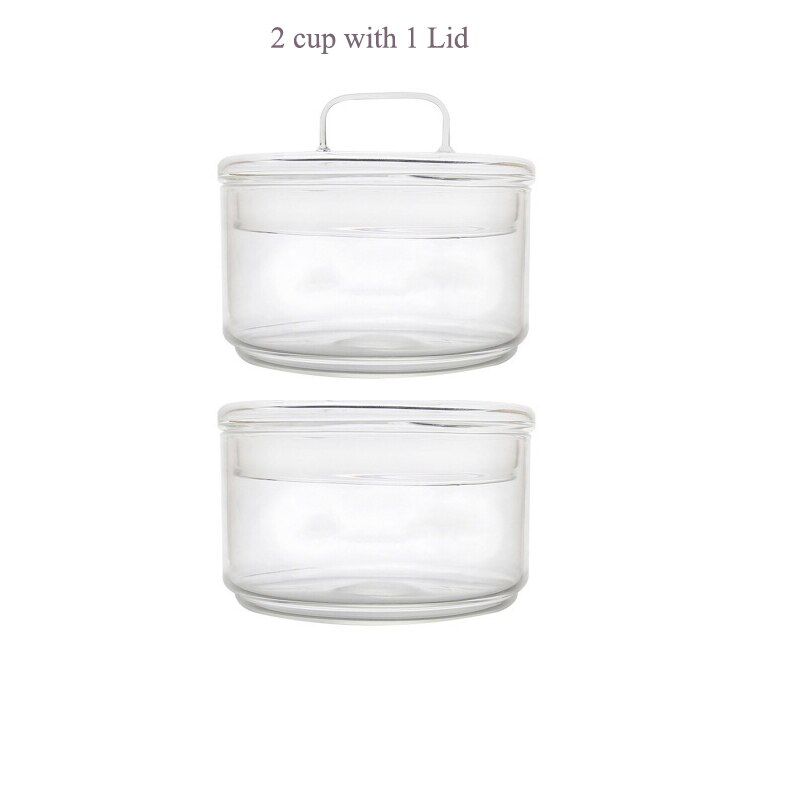 Heat Resistant Glass Bowl Stackable Round Fruit Salad Bowls Clear Kitchen Food Storage Container Cake Plate Set Dessert Tray: 2 cup with 1 lid