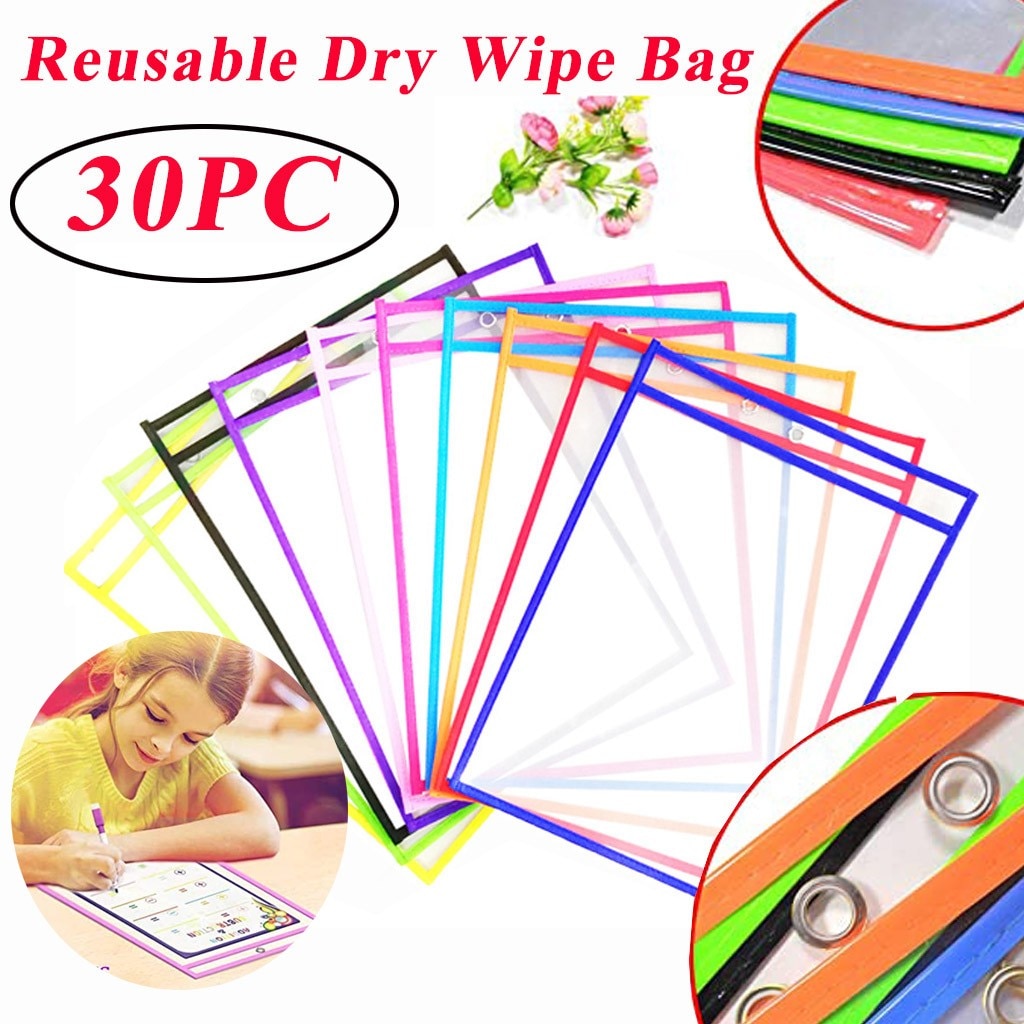 10/30 PIÈCES Réutilisable Sec Effaçable Poches transparentes Écrire Et Essuyer Planche à Dessin Brosse Sèche Sac Pochette Pour Enseigner Aux Enfants le Pastels