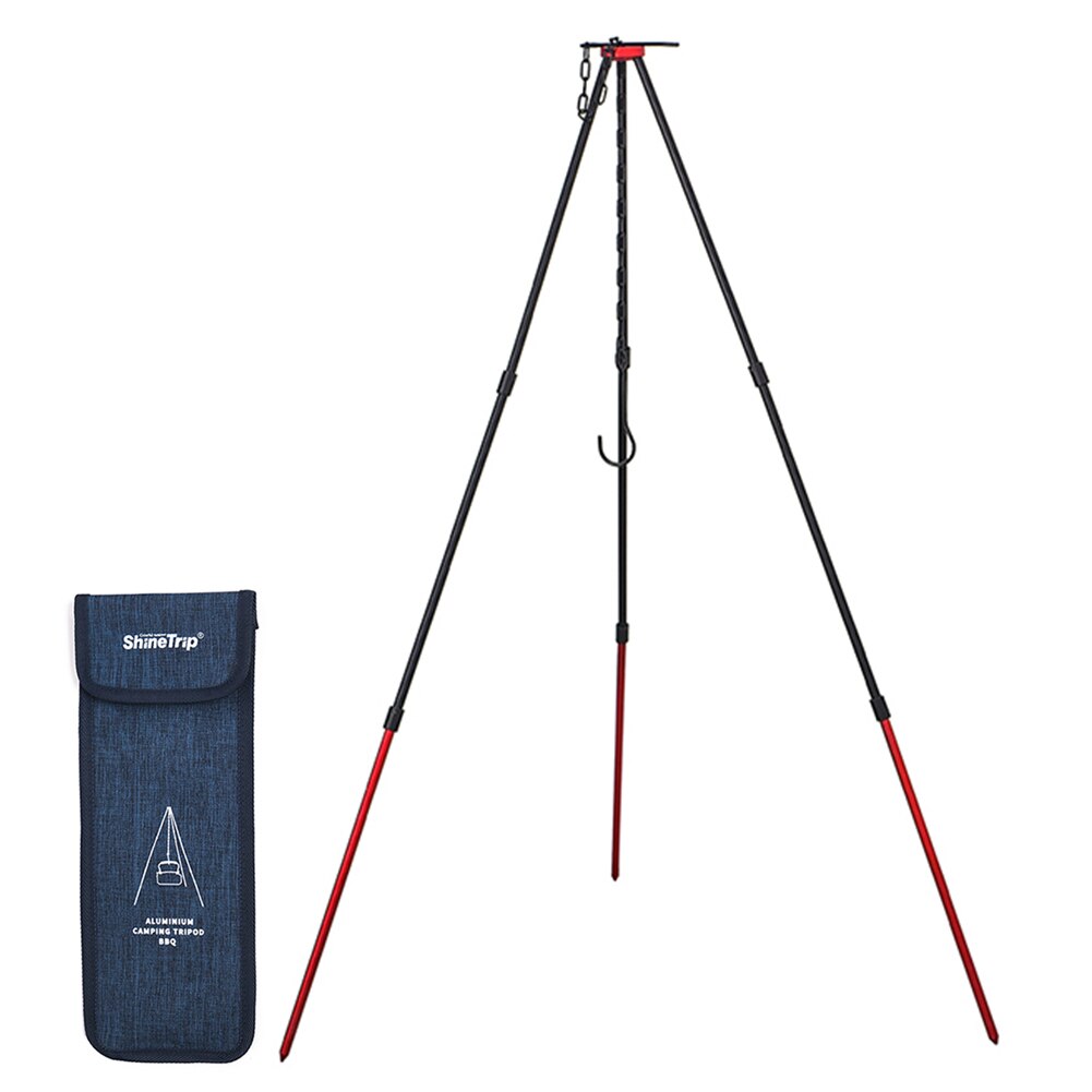 Verstelbare Outdoor Kampvuur Picknick Kookgerei Statief Ultra-Lichte Draagbare Aluminium Legering Opknoping Haak Keten Koken Pot Grill: Rood