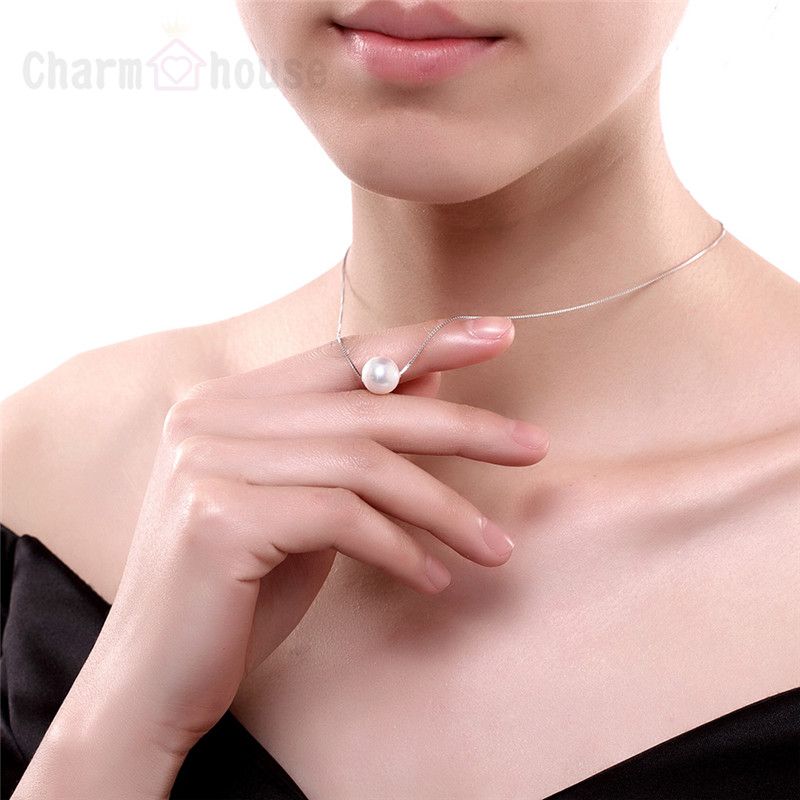 925 Sterling Silber Naturstein Shell Perle Anhänger Halskette für Frauen 16 zoll Box Kette Mme Collier Hochzeit Schmuck