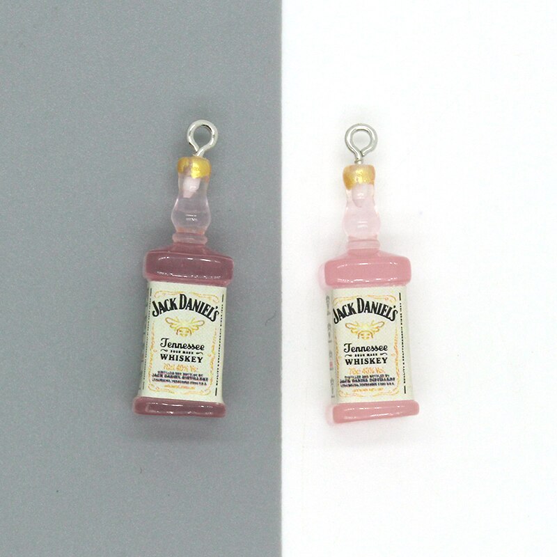 10 Stuks Bar 3D Roze Wijn Fles Hars Charmes Voor Oorbel Sleutelhanger Hangers Accessoire Diy Ambachten Alcohol Fles Sieraden Maken