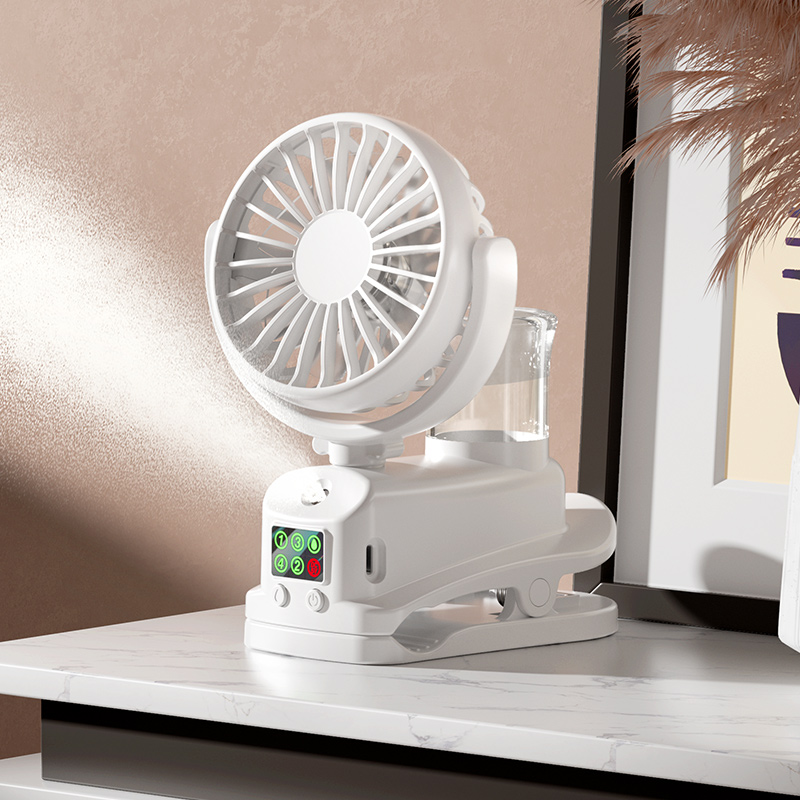 Viergeschwindigkeits-Sprühventilator mit Ladefunktion, Miniventilator mit Sockelclip, geeignet für Höhle Heim- und Bürogebrauch, kompakt für Höhle Außenbereich: Weiß
