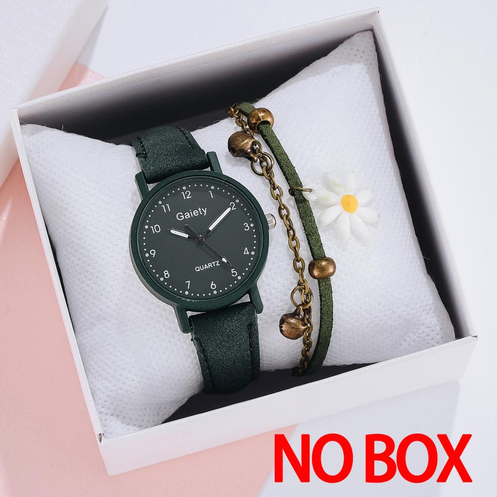 Mærke ur til kvinder enkle arabiske tal armbånd læder dame kjole kvarts ur ur til kvinder relogio feminino: 2 stk mørkegrønt sæt