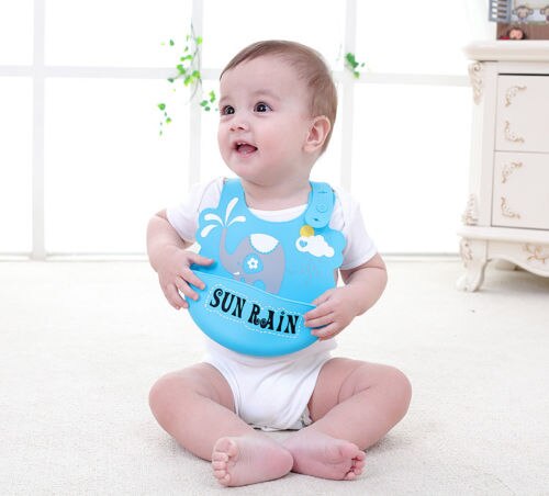 Neue Kleinkind Baby Jungen Mädchen Silikon Wasserdicht Lätzchen Waschbar rollen hoch Krume Fänger Fütterung essen Niedlichen Baby Lätzchen