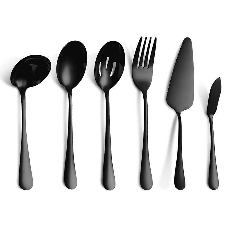 Couverts colorés en acier inoxydable, 6-24 pièces, couteau, fourchette, cuillère, service de table, vaisselle en or, service de table, ustensiles de cuisine: Black-6PCS