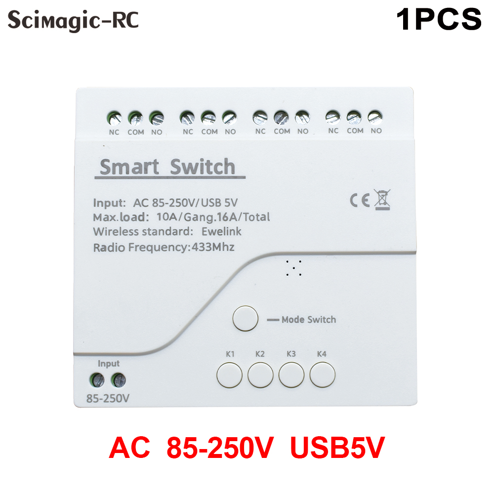 Módulo de interruptor Wifi inteligente eWeLink de 4 canales, 12V, 24V, 7-32V, 220V, 85V-250V, 10A, relé de 4 canales, funciona con Alexa y Google Home:  Opción2