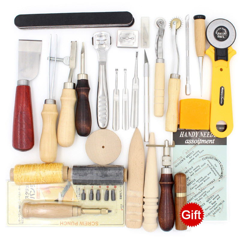 Leder Werkzeug einstellen Carving Stanzen See Schneiden Messer Manuelle Naht Nadel Gas Augen Polieren Peeling Rand Prozess für Leder Gürtel: einstellen 10