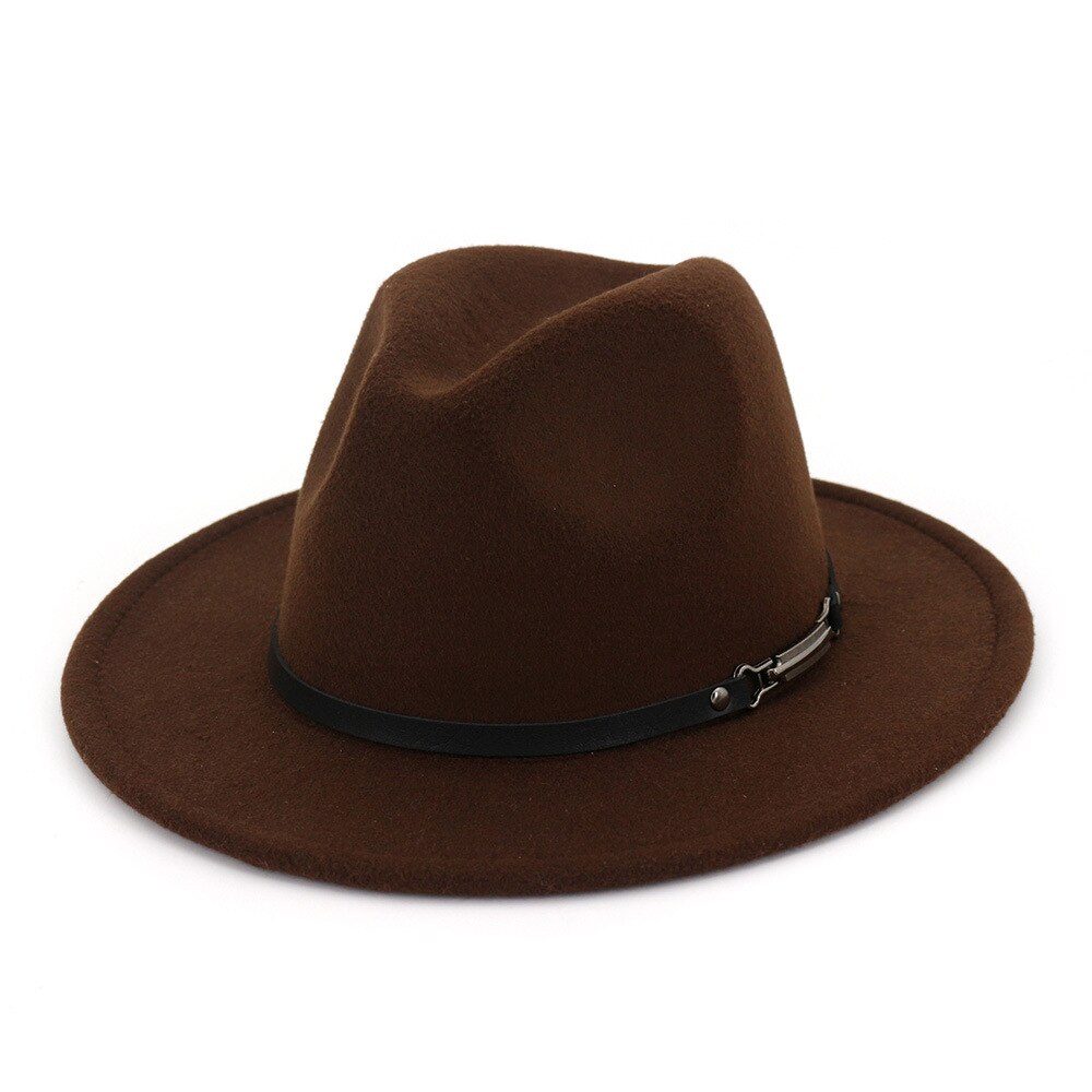 Höst vinter vanliga fedora hattar för kvinnor hatt vintage bowler jazzmössa filt bred brätte solkyrka hatt: Brun