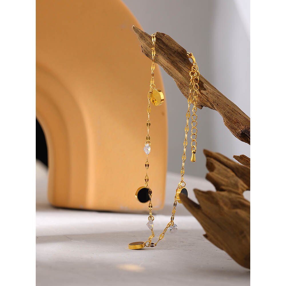 Yhpup Exquisite Ronde Emaille Gold Enkelband Waterdicht Roestvrij Staal Vrouwen Ketting Sandalen Barefoot Zirkoon Enkelbandje Zomer Sieraden