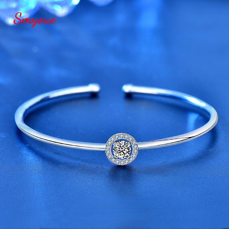Smyoue 0.5ct moissanit-diamant-armreifen für damen, hochzeitsarmband, 925 verstellbare armbänder aus sterlingsilber, schmuck