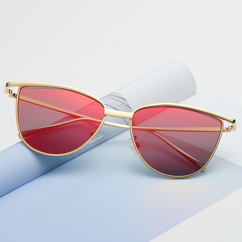Brand cat eye red sunglasses ladies vintage shades tinted color lens women eyewear yellow sun glasses oculos uv400: Red