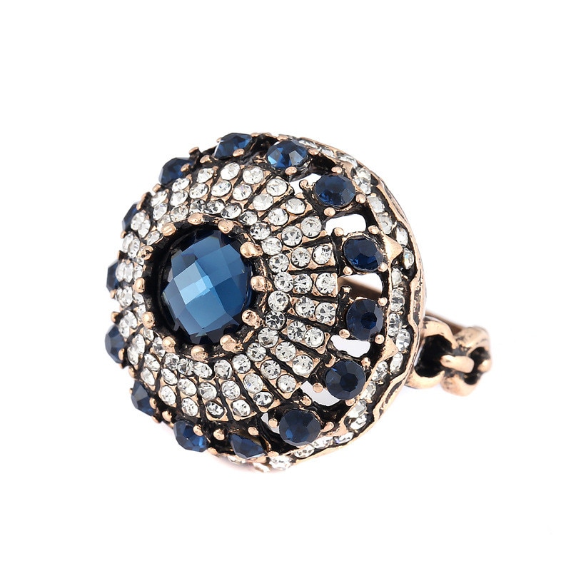 nuovo Vintage ▾ Stile Etnico Pieno Anello di Cristallo Dei Monili Delle Donne punk Femminile Anello corona Blu Zircone Grandi Anelli per Le Donne Boho retrò Del Partito