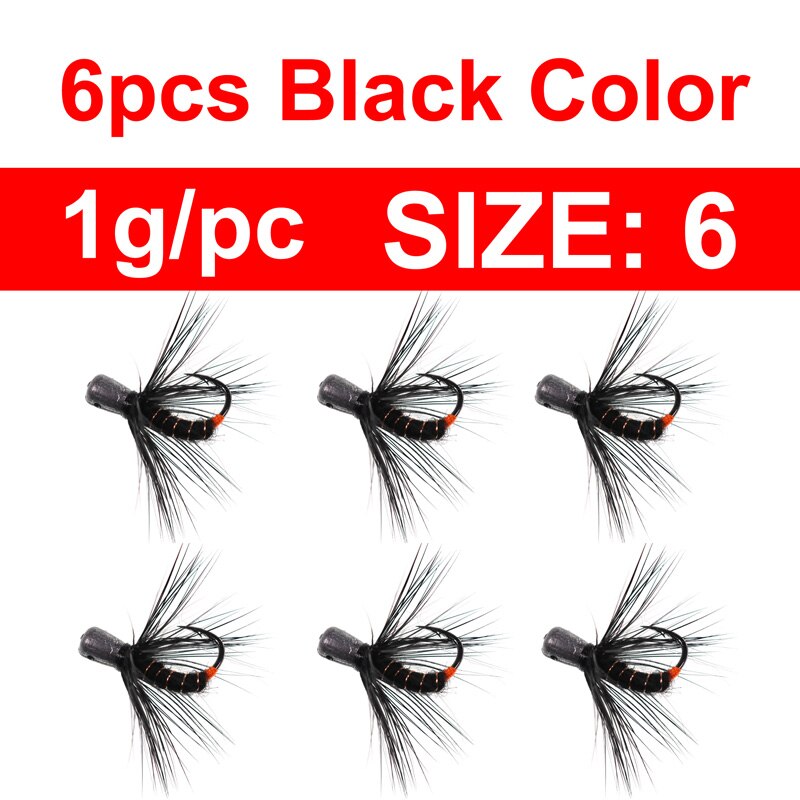 6Stck 1g 0,8g 0,5g 0,3g Gewichteten Buggy Wurm Fliege Eis Fischerei Locken Vorrichtungen Schnelle Untergang Nymphe Fliegen Köder für Winter Northland Angeln: 6Stck Größe6 Schwarz