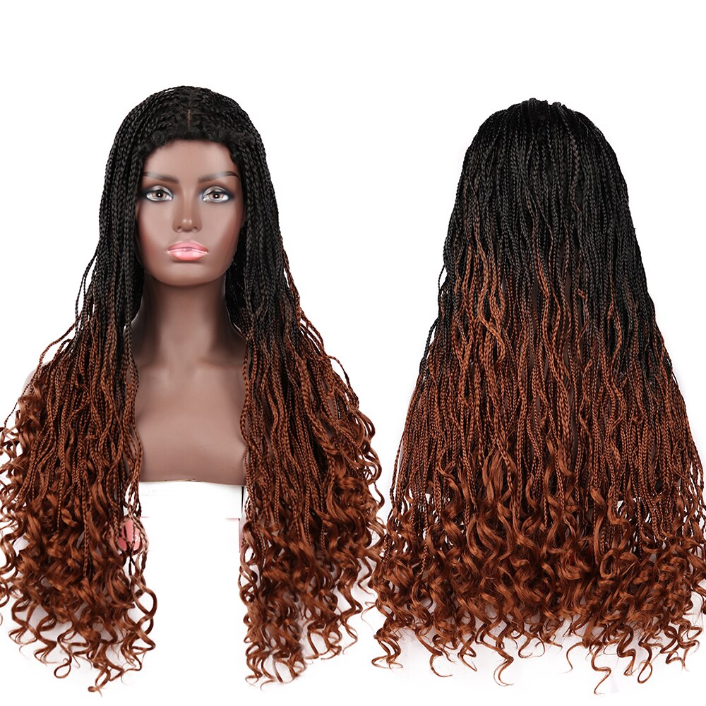 26inch Box Braid Wig With Curly End synthetic Braids Wigs For Women African Curl Jumbo Braided Hair Long Box Braiding Hair Wigs: P1B/30