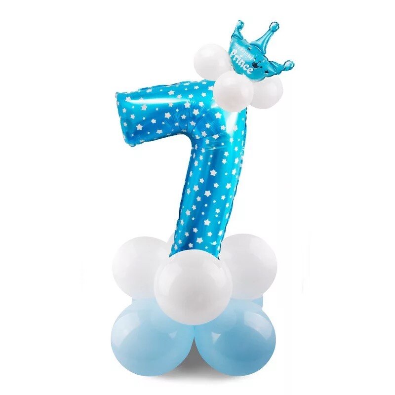 32 tommer stor foliesøjle fødselsdagsballoner luft helium nummer ballonfigurer tillykke med fødselsdagen festpynt prins og prinsesse: Blå 7