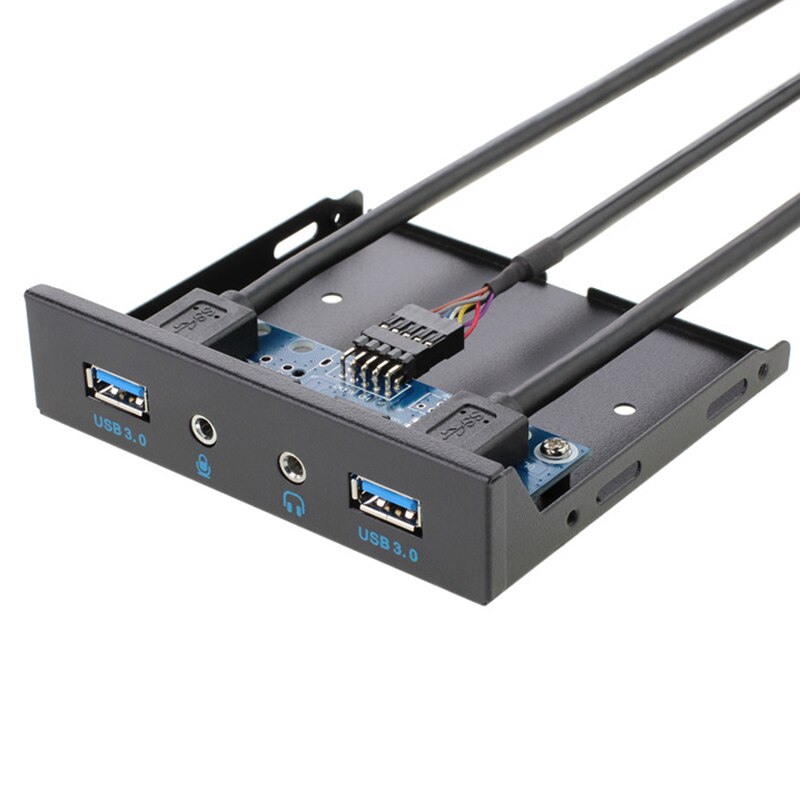 2Ports USB3.0 PC Front Panel Bracket 3.5 Floppy Bay 19Pin to USB 3.0 Hub HD Audio Earphone Mic Connector with Cable for Desktop