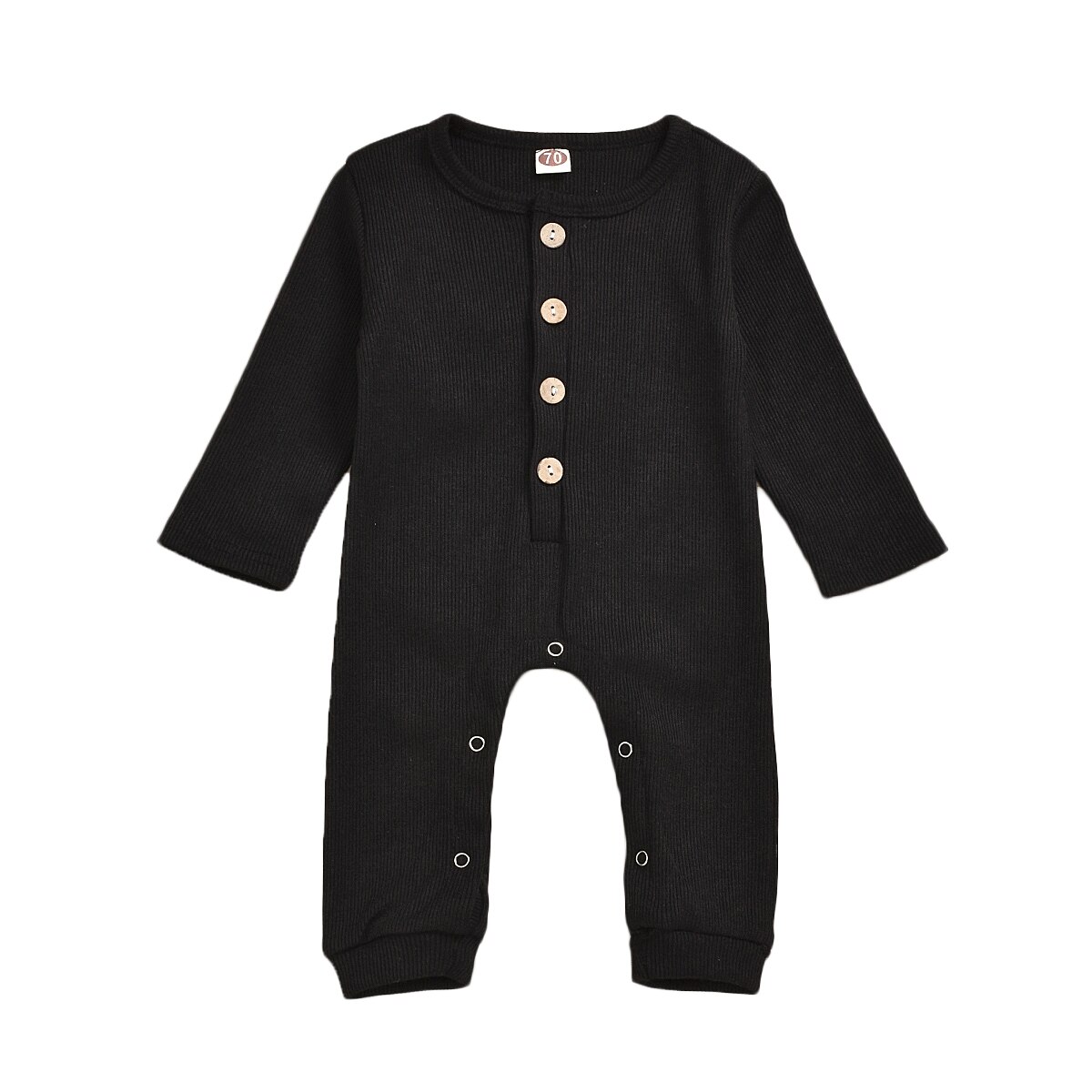 Infant Baby Girl Boy Romper Clothes Solid Button Long Sleeve Knitted Romper Jumpsuit Overall Outfits: Black / 12M