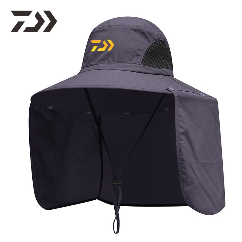 Unisex Daiwa Fishing Cap Hat Breathable Neck Face Men Women Outdoor Uv Protection Fishing Camping Solid Black Sun Caps: Dark Grey