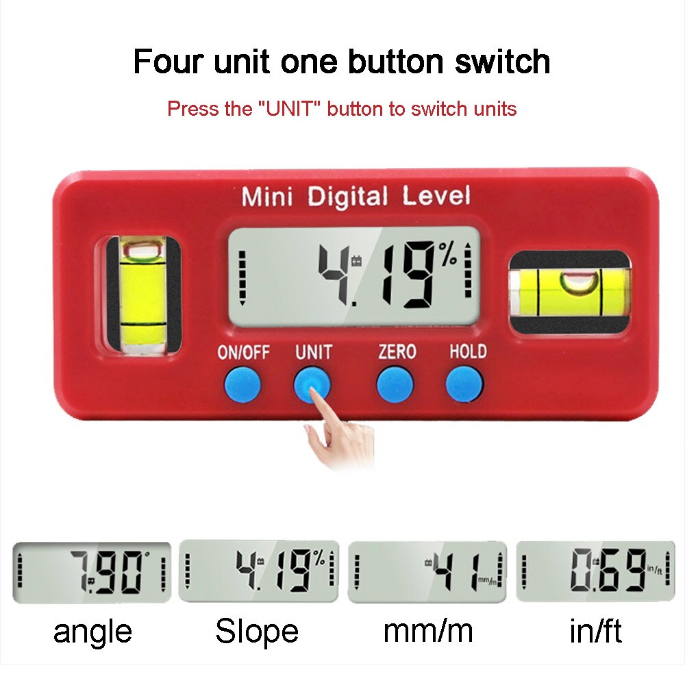 1pcs Mini Digital Protractor Inclinometer Magnetic Angle Finder Level Gauge ABS red LCD Display Digital Level Box Measuring tool