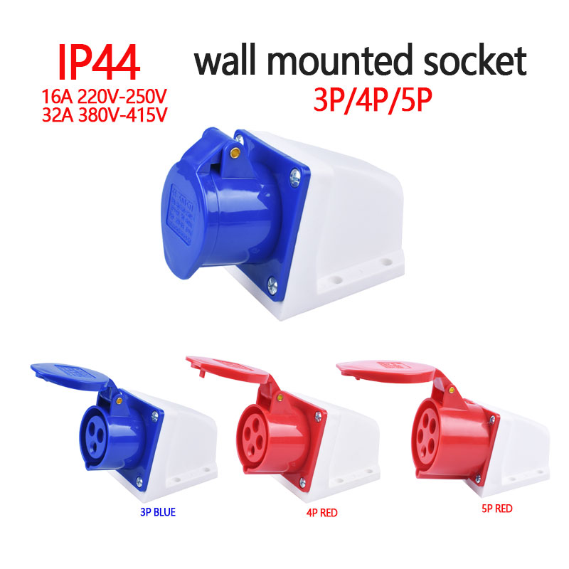 Industrial plug and socket waterproof connector 3PIN 4PIN 5PIN 16A/32A IP44 waterproof electrical connection wall mount socket