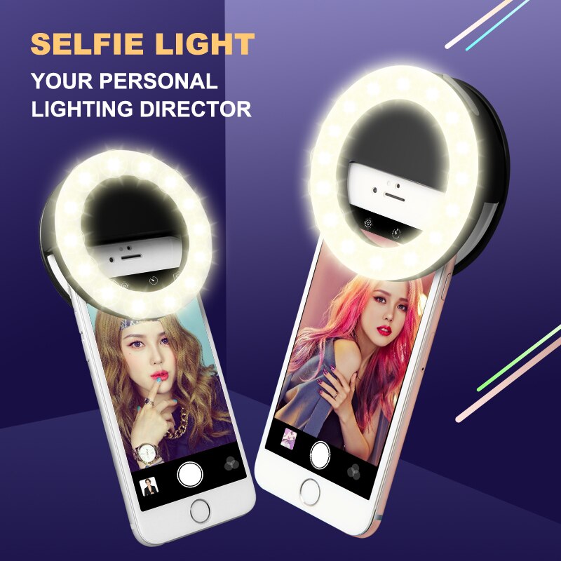 Draagbare LED Selfie Ring Licht Oplaadbare SmartPhone LED Flash Light Selfie Lichtgevende Ring Met USB Opladen voor iPhone Samsung