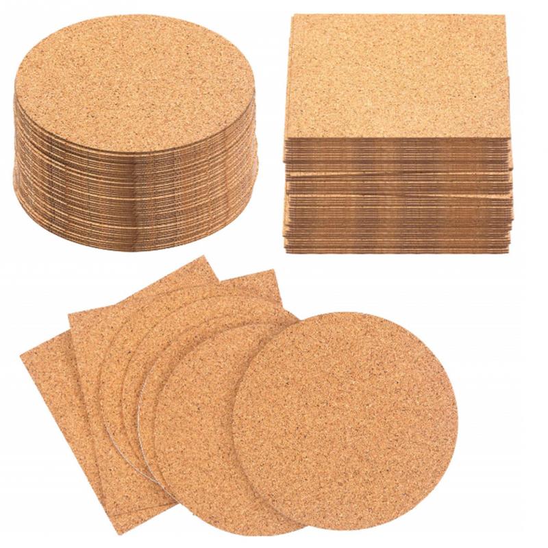 50pcs Pad Reusable Drink DIY Table Decor Kitchen Insulation Crafts Squares Round Self Adhesive Cork Coaster Cup Mat Mini Board