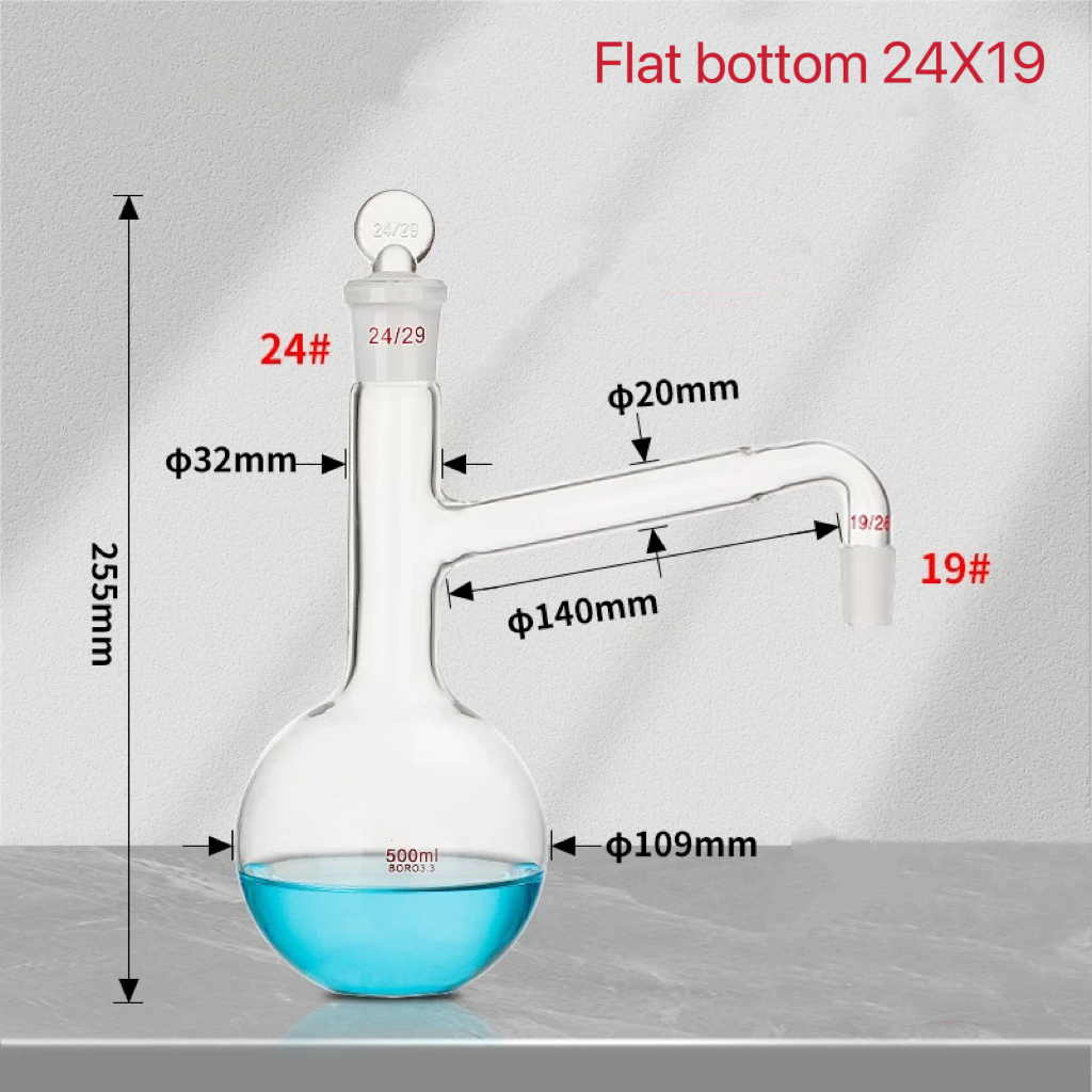 500 ml szklana kolba destylacyjna z płaskim/okrągłym dnem robić wykonywania destylowanej wody robić ekstrakcji olejków eterycznych szkło laboratoryjne