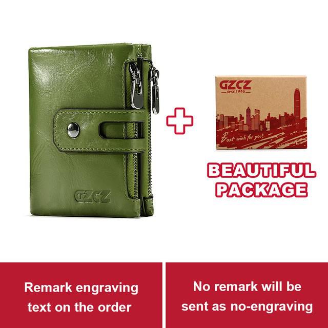 Wallet Women Wallets Real Leather Multi Pocket Female Purse Card Holder Pouch Portefeuille Carteira Walet for Women: Green Name Box