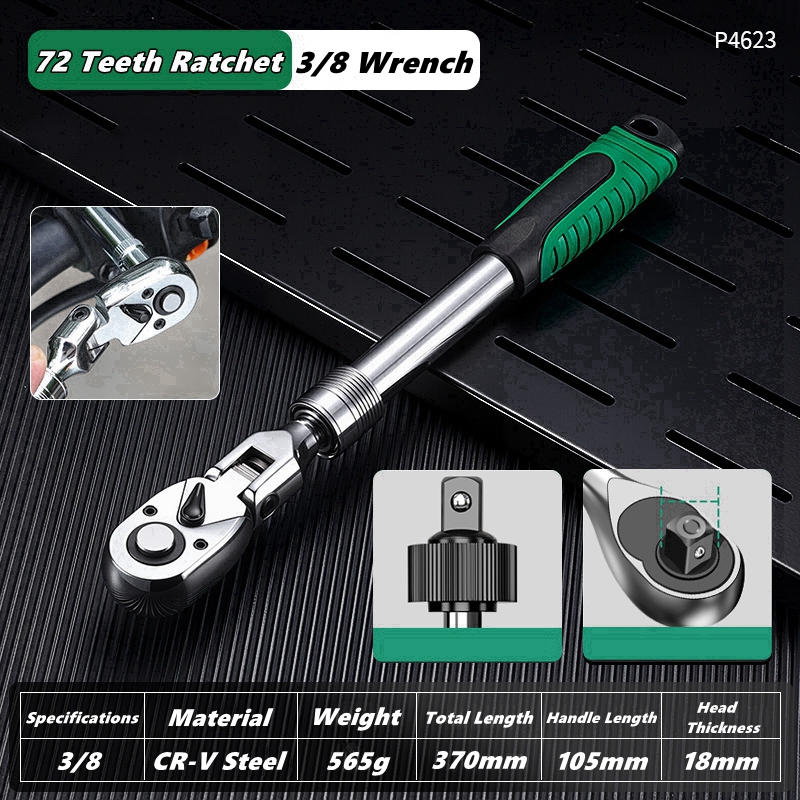 Drive Socket Drive Standaard ratelsleutel, 1/4,3/8,1/2 inch flexibele 72-tands uitschuifbare telescopische dopsleutel: MEERDER