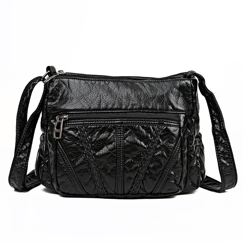 Dame skuldertasker vintage messenger taske til kvinder pu læder bøttetasker dame håndtasker crossbody taske til dame shopping: Sort