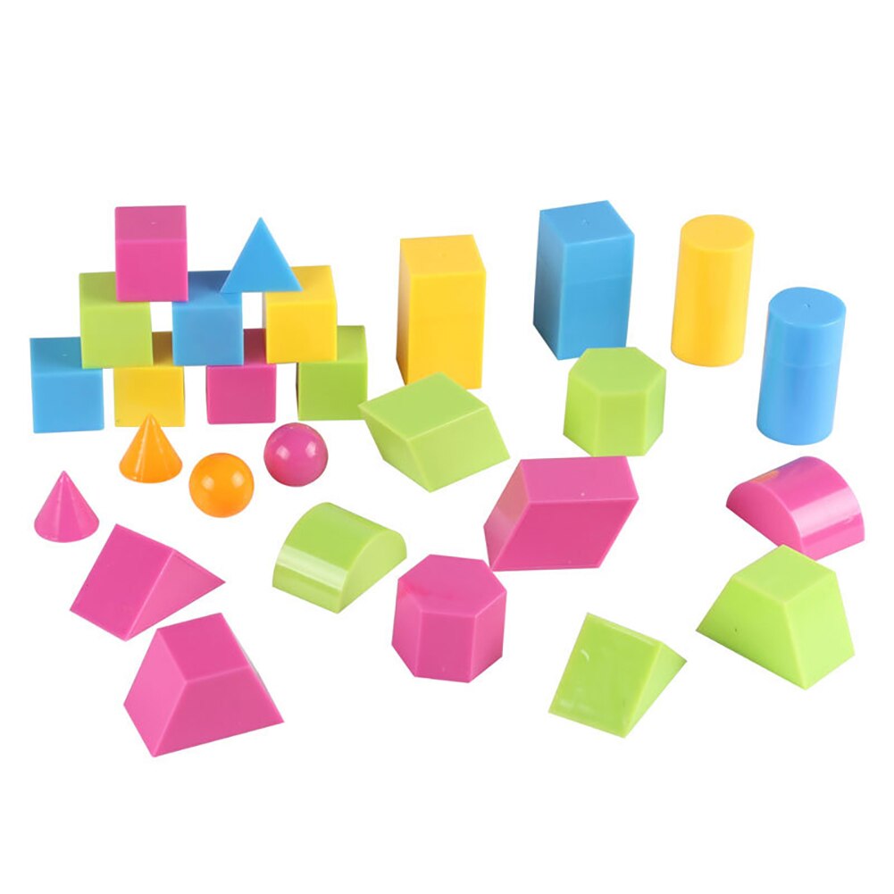 24Pcs 3D Plastic Geometrische Solids Kleurrijke Vorm Visuele Aids Wiskunde Vroege Onderwijs Student Speelgoed Geometrie Verkennen Volum